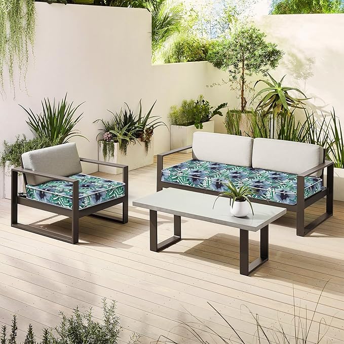 Outdoor Bench Cushion, Patio Furniture Cushions 42x18x3 Inch, All-Weather Seat Chair Swing Couch Pad, Garden Porch Loveseat Long Glider Bench Cushion, Blue Salmone Tropical