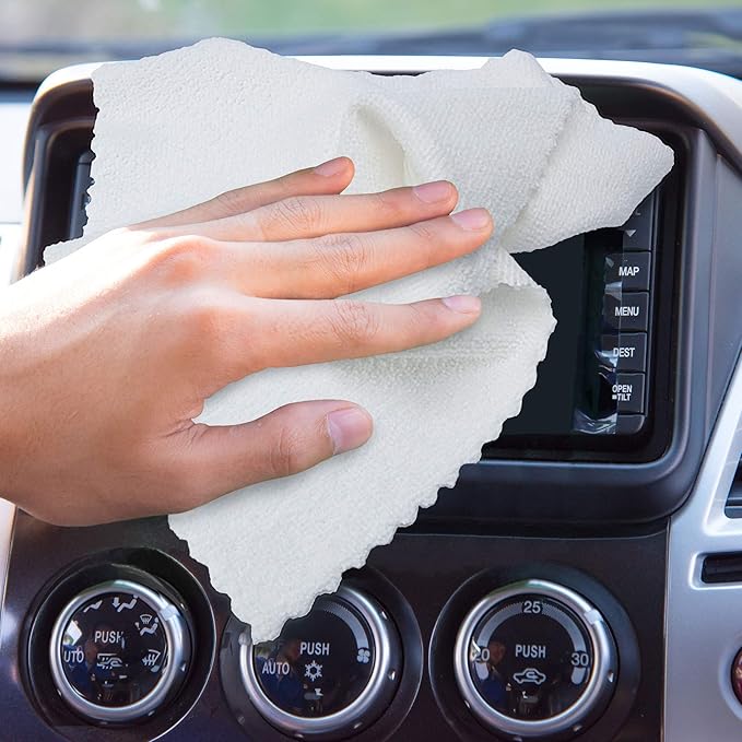 Eurow 200GSM Microfiber Cleaning and Drying Cloths with Dispenser Box, Reusable, Streak-Free, Scratch-Free, Ultra Absorbent, Edgeless for All Surface Types, 12x12in, 50-Pack, White