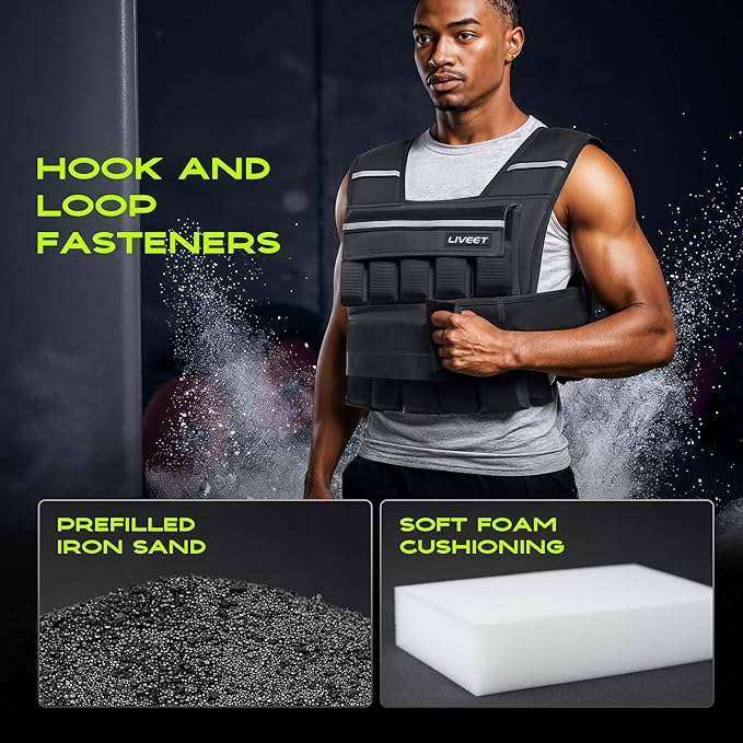 Adjustable Weighted Vest for Men Women, 20lb 30lb 45lb 60lb Weight Vest with 20 Removable Weights, Heavy Duty Running Vest with Reflective Strips for Walking Strength Training Calisthenics