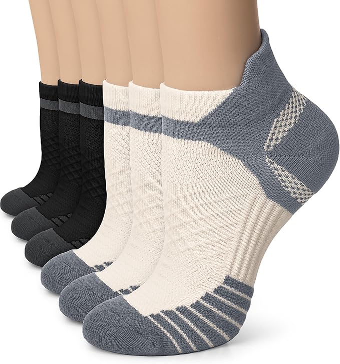 Iseasoo 6 Pairs Cotton Compression Ankle Socks – Cushioned Low Cut Running Socks with Arch Support for Women & Men