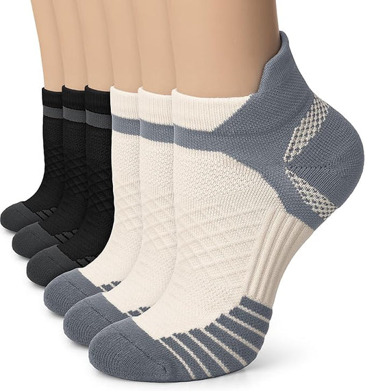 Iseasoo 6 Pairs Cotton Compression Ankle Socks – Cushioned Low Cut Running Socks with Arch Support for Women & Men