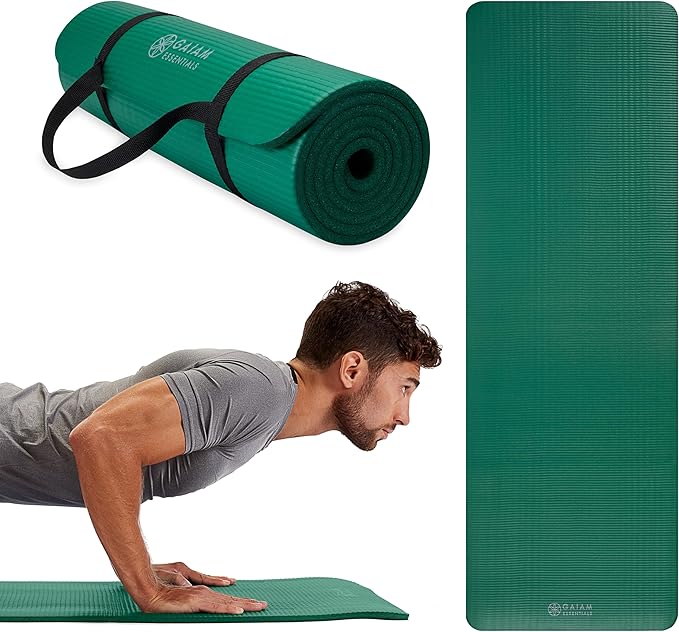 Gaiam Essentials Thick and Thin Yoga Mat Fitness & Exercise Mat with Easy-Cinch Carrier Strap