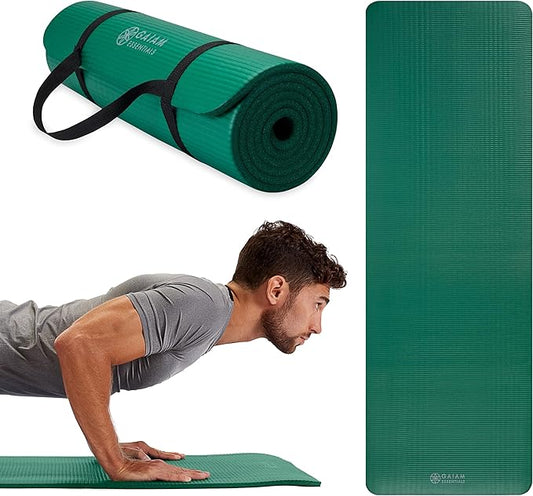 Gaiam Essentials Thick and Thin Yoga Mat Fitness & Exercise Mat with Easy-Cinch Carrier Strap