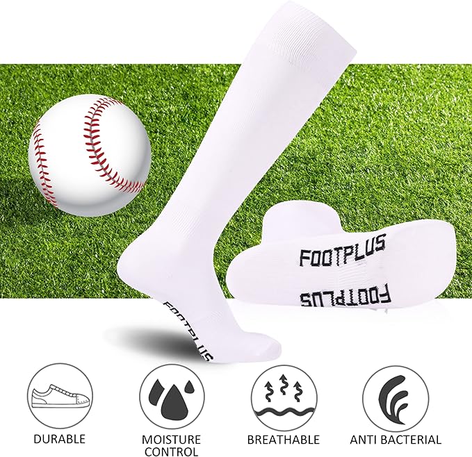 FOOTPLUS Baseball Softball Socks, Unisex Over Knee High Solid Sports Rugby Soccer Homecoming Socks