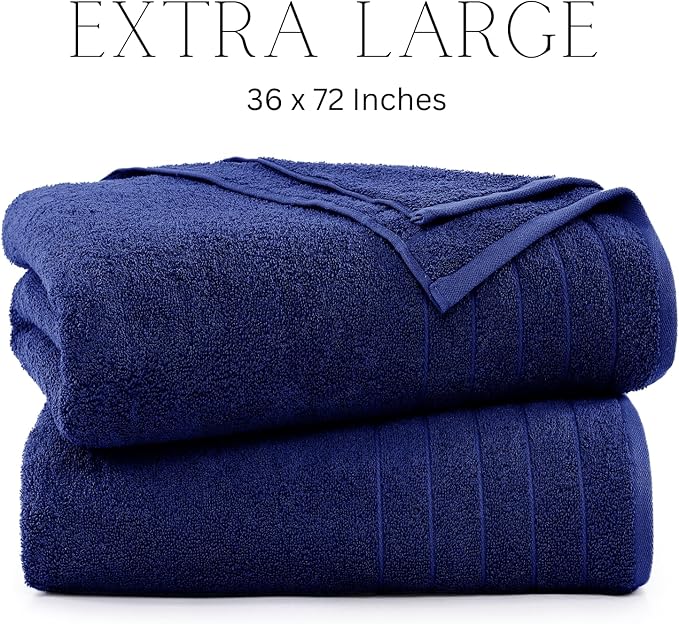 Casa Platino Oversized Bath Sheet Towels, 2 Pack Bath Sheet(36"x 72"), 100% Ring Spun Cotton Bath Sheets, Highly Absorbent Bath Sheet Towels, Quick Dry Bath Towels, Luxury Bath Sheet - Navy