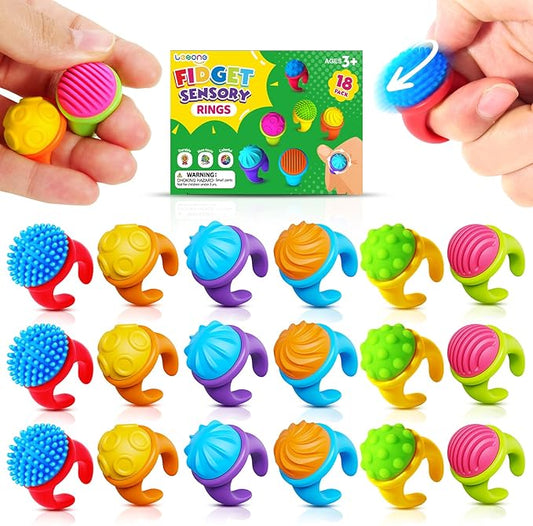 Fidget Toys Kids Sensory Rings: Textured Spinner Rings for Anxiety Relief - Sensory Toys for Autism ADHD Special Needs Classroom School - Gifts Prizes Bulk for Kids Stocking Stuffers Goodie Bags