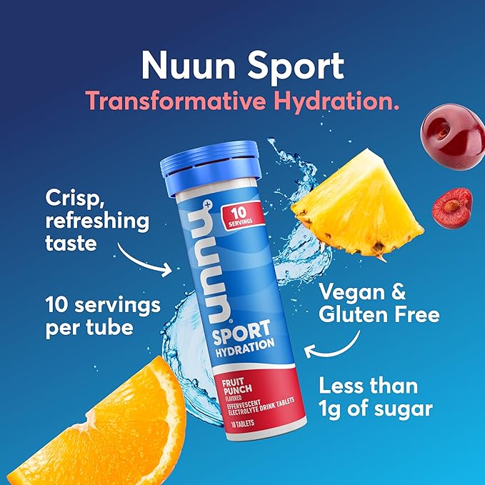 Nuun Sport Electrolyte Tablets with Magnesium, Calcium, Potassium, Chloride & Sodium, Gluten Free & Vegan, Fruit Punch, 8 Pack (80 Servings Total)