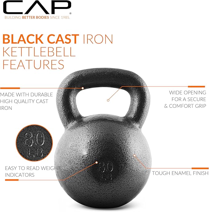 CAP Barbell Black Cast Iron Kettlebell Single or Set | 10-80 Lbs