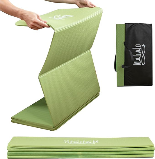 Foldable Yoga Mat + Carry Bag, 6mm 7-fold Workout Mat, Easy to Store, Anti-Slip Folding Exercise Mat for Yoga, Pilates, Home Workouts, and Floor Exercises
