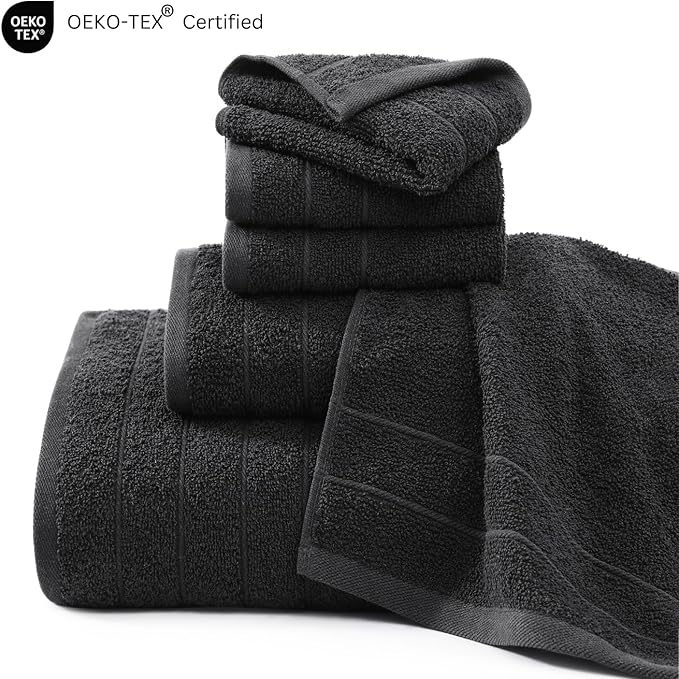 Casa Platino 100% Mercerized Cotton Luxury Bathroom Towels Set - 12 Piece - Ring Spun Technology - 4 Bath, 4 Washcloths, 4 Hand Towels - Remains Soft & Absorbent Even After Multiple Washes - Black