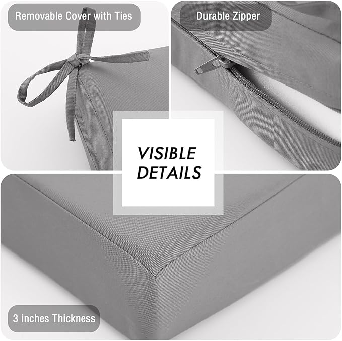 idee-home Outdoor Bench Cushion Waterproof, Bench Cushions for Outdoor Furniture, Patio Porch Swing Replacement Seat Pad with Ties for Garden Backyard, 59 x 18 Inch Grey