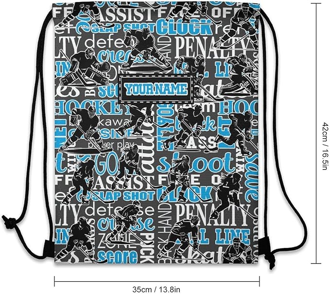 Custom Hockey Drawstring Backpack - Cool Cinch Sack, String Backpacks for Kids Women Men Boys Girls for Gym Outdoor Sports Travel Athletic Drawstring Bag - Lightweight/Foldable