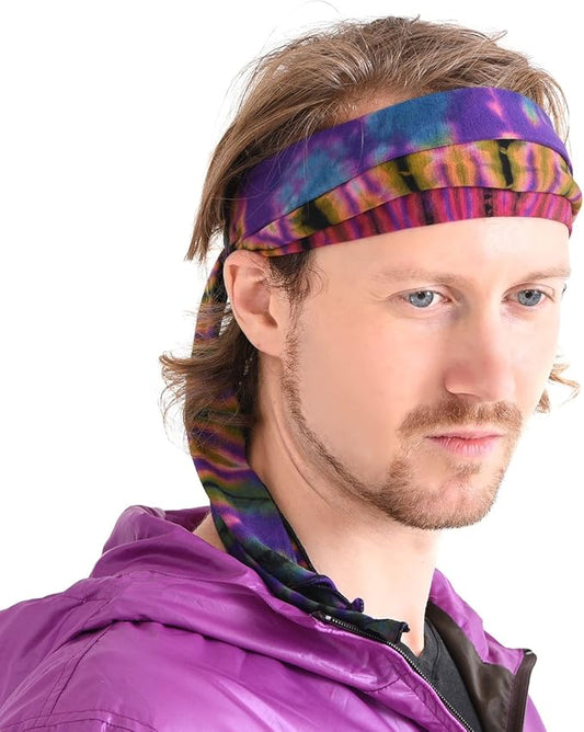 CHARM Tie-Dye Womens & Mens Workout Headband, Hand-dyed Elastic Hippie Tie Sweatband for Sports & Fashion