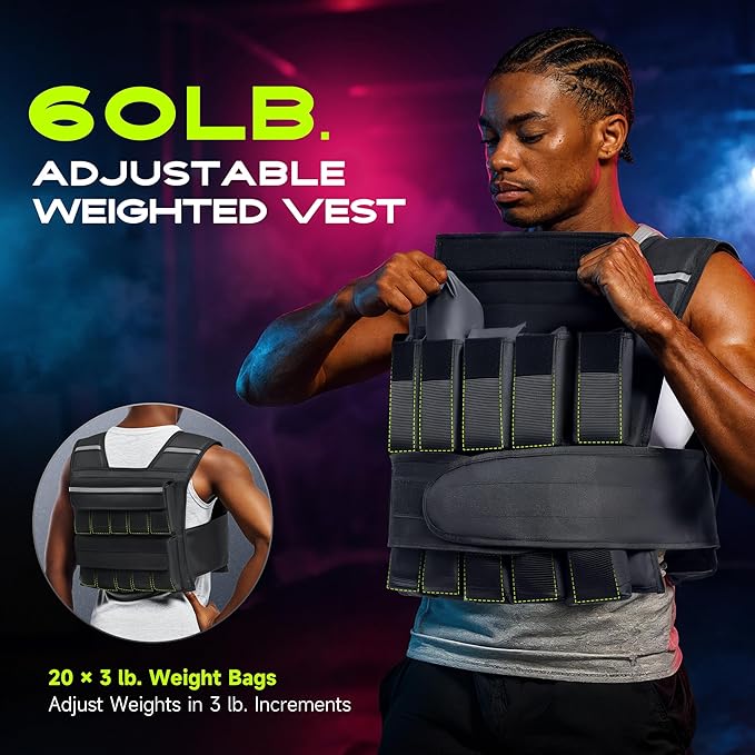 Adjustable Weighted Vest for Men Women, 20lb 30lb 45lb 60lb Weight Vest with 20 Removable Weights, Heavy Duty Running Vest with Reflective Strips for Walking Strength Training Calisthenics