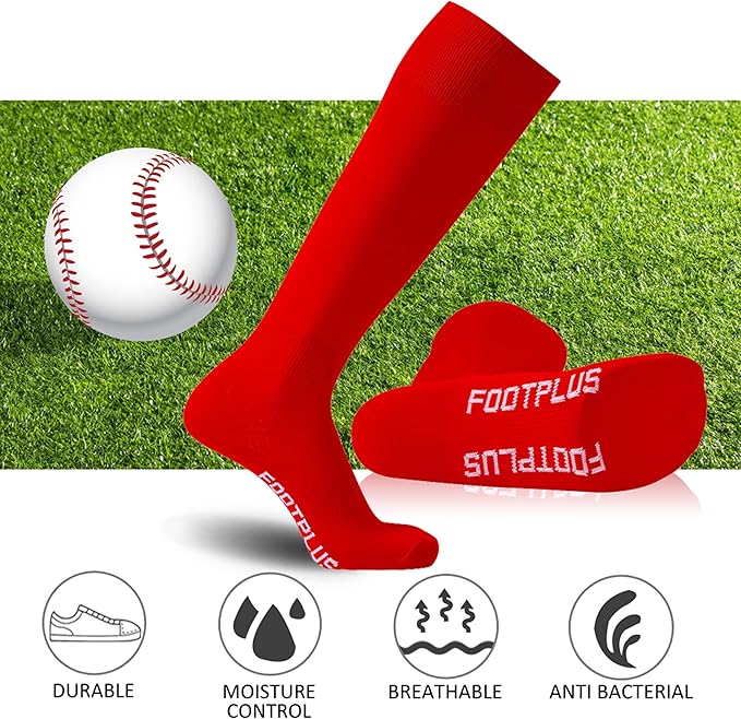 FOOTPLUS Baseball Softball Socks, Unisex Over Knee High Solid Sports Rugby Soccer Homecoming Socks