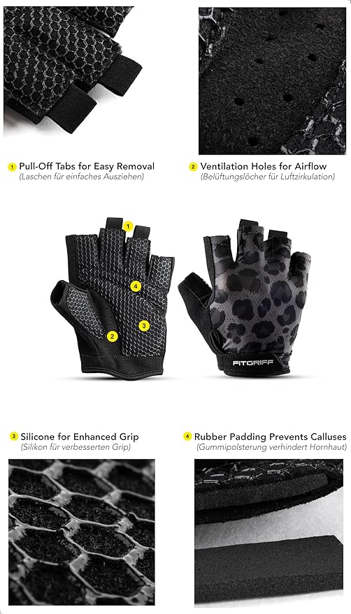 Fitgriff® Workout Gloves (Padded) for Men & Women - Fingerless Gym Gloves for Weight Lifting, Training - Full Palm Protection