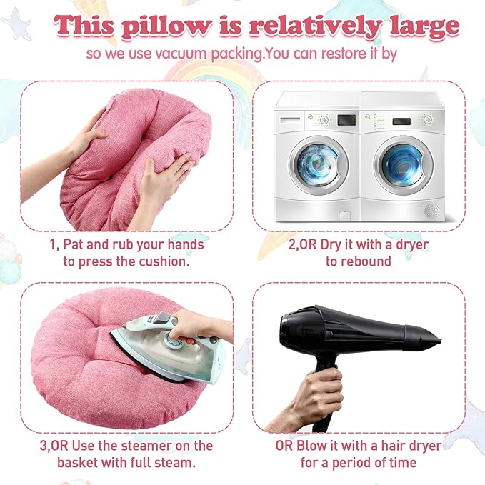 Fumete 8 Pcs 16 Inch Round Floor Cushions for Kids and Toddlers, Flexible Seating Classroom Furniture Floor Pillow for Home, Daycare, Preschool, Yoga and Meditation (Pink)