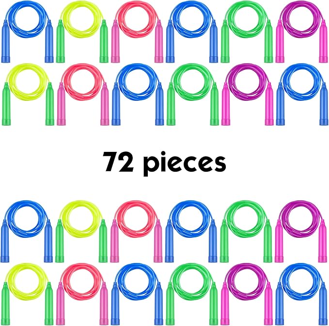 Elcoho 72 Pack Colorful Kids Jump Rope Set Great Party Favor Adjustable Plastic Kids Jump Rope Skipping Rope Outdoor Jump Ropes Great Party Favor