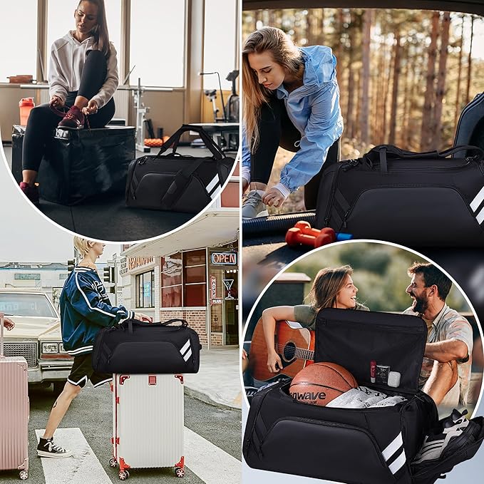 Gym Bag for Men and Women, 58L Large Travel Bag with Shoes Compartment and Wet Pocket,Sports Bag for Training,Sauna,Fitness, Swimming, Sports, Traveling
