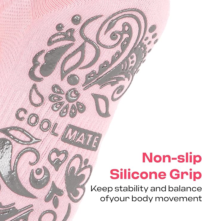 CoolMate Pilates Socks with Grips for Women, Yoga Socks, Crew Non Slip Women for Workout, Barre, Pilates Gifts
