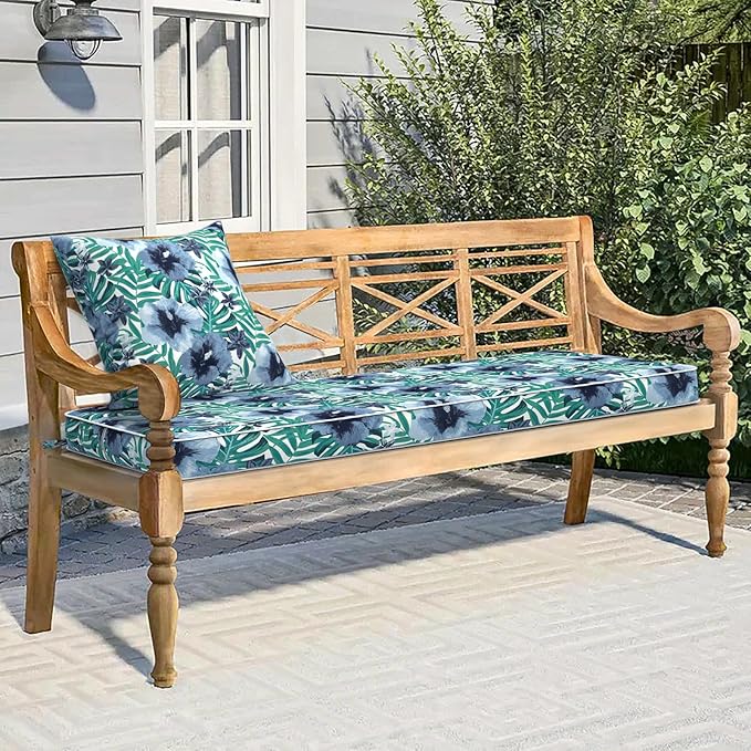 Outdoor Bench Cushion 45x18x3 Inch, Bench Furniture Cushion for Loveseat Sofa Couch Bench Garden Porch Glider, Blue Salmone Tropical
