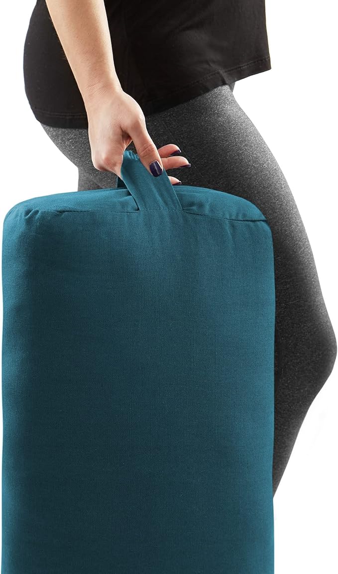Yoga Meditation Cushion, 25" x 12" Rectangular Bolster with Organic Cotton Cover