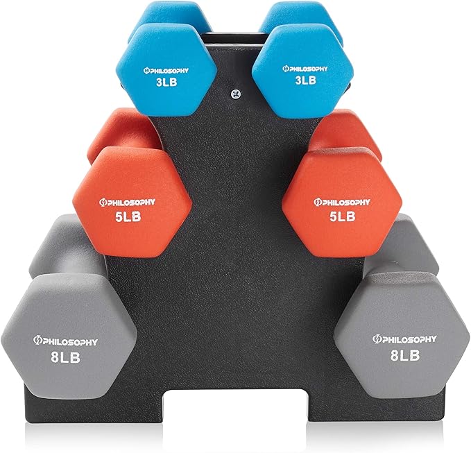 Philosophy Gym Neoprene Dumbbell Hand Weights, Set of 6 with Stand