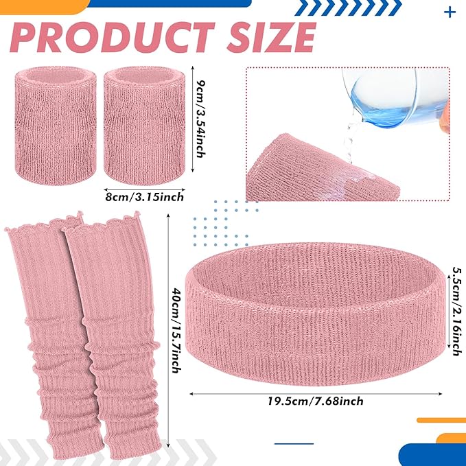 Hillban 4 Set 80s Leg Warmer Workout Set Women Men Neon Headband Rainbow Wristband Outfit Halloween 80s 90s Accessories