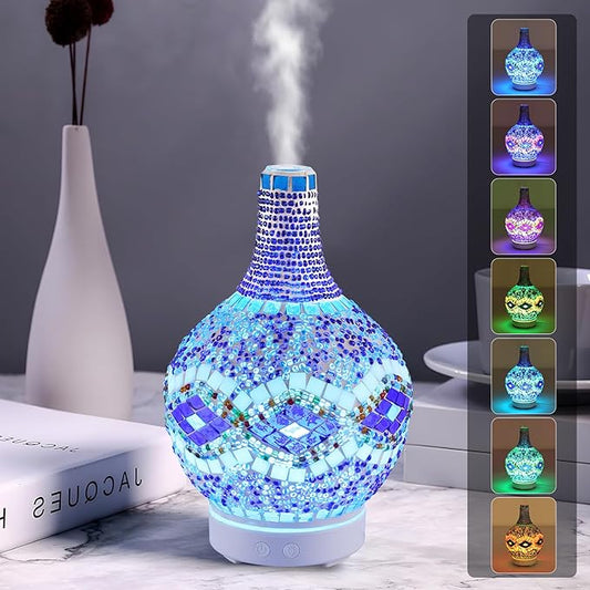 Tiffany Essential Oil Diffuser,Mosaic Glass Aromatherapy Diffuser Cold Air Ultrasonic Diffuser Turkish Moroccan Essential Oils for Diffusers for Home Office SPA