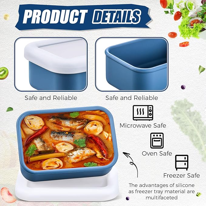 Nuogo 8 Pcs 1 Cup Silicone Freezer Containers with Lid Soup Freezer Molds Silicone Soup Containers Rectangle Trays Reusable Food Preserving Tray Ice Trays for Soups Sauces Stews(Dark Blue)