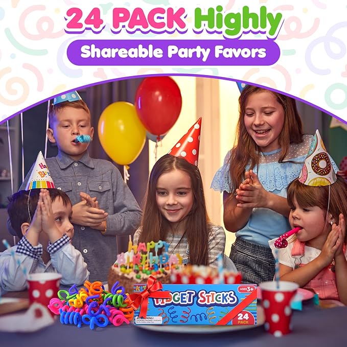 Fidget Toys Kids Sensory Sticks: 24 Pack Creative Party Favors Bulk - Calming Sensory Toys for Kids with Autism - Quiet Fidgets for Classroom Students Prizes