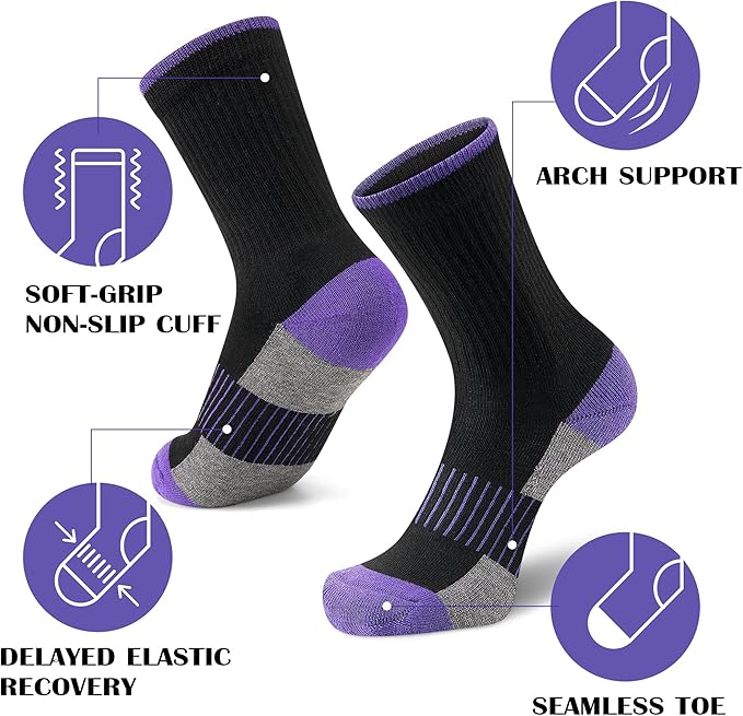 Gonii Women Socks Hiking Running Thick Cushion Athletic Crew Socks 5-Pair