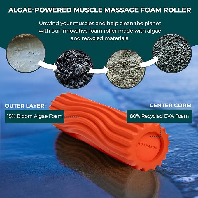 Oceanfoam Ripple Travel Foam Roller (11" x 3.35") Firm Mini Foam Roller for Physical Therapy, Deep Tissue Massage, Back Pain - High Density, Ergonomic Wave Textured - Yoga, Pilates, Exercise (Orange)