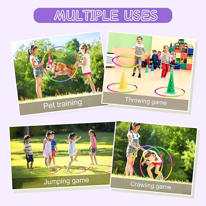 Exercise Hoops for Kids, 4P/8P Detachable & Size Adjustable Toy Color Hoop Rings for Outdoor Gymnastic Dog Agility Equipment Sports Party Games