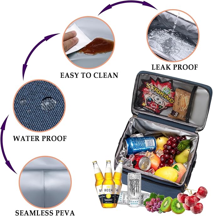 TuErcao Insulated Cooler Bag 6/24 Can Collapsible Leakproof Soft Sided Cooler for Car, Portable Foldable Small Ice Chest for Beach Camping Picnic Travel, 5/15qt Lunch Box for Men Work