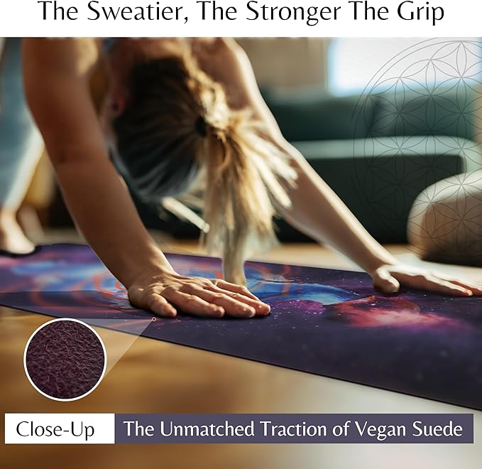 𝑯𝑰𝑮𝑯𝑻𝑶𝑷 Vegan Suede Yoga Mat – Sacral Chakra/Water Flow Design, Extra Thick 1/4” (6mm), Sweat-Grip Surface – Perfect for Yoga, Hot Yoga, Pilates & Sweaty Workouts - Free Strap Included