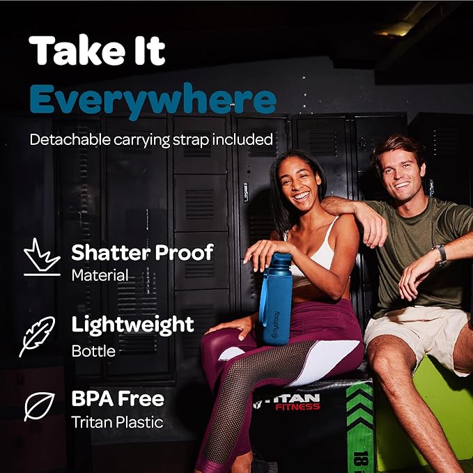 Hydracy Water Bottle with Time Marker -Large BPA Free Water Bottle & No Sweat Sleeve -Leak Proof Gym Bottle with Fruit Infuser Strainer & Times to Drink -Ideal for Fitness Sports & Outdoors