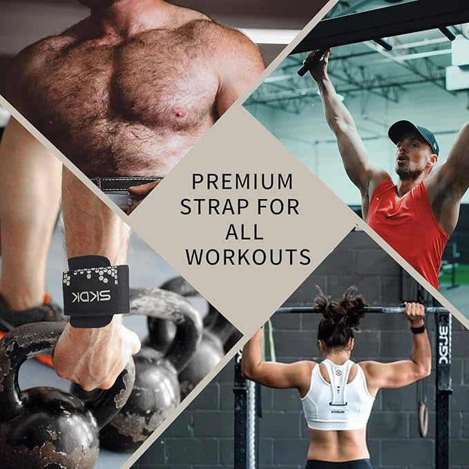 SKDK Cotton Hard Pull Wrist Lifting Straps Grips Band-Deadlift Straps with Neoprene Cushioned Wrist Padded and Anti-Skid Silicone - for Weightlifting, Bodybuilding, Xfit, Strength Training