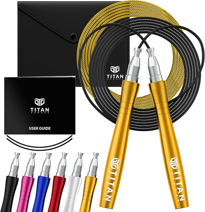 Titan Armour® Speed Rope - Professional Self-Locking & Adjustable, Adult Speed Jump Rope | 2 x Steel Ropes, Cable Protector & Travel Case | Jump Rope Crossfit, Boxing, Fitness MMA for Men & Women