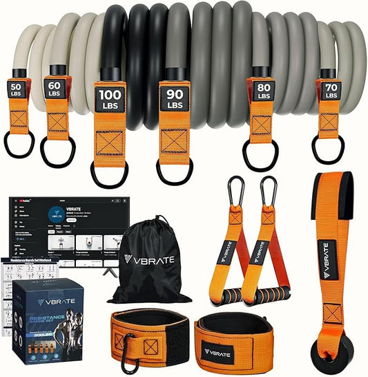 Resistance Bands Set - Heavy Exercise Bands with Handles, Door Anchor, Ankle Straps - Fitness Bands for Working Out Men - Workout Bands Set for Muscle Training