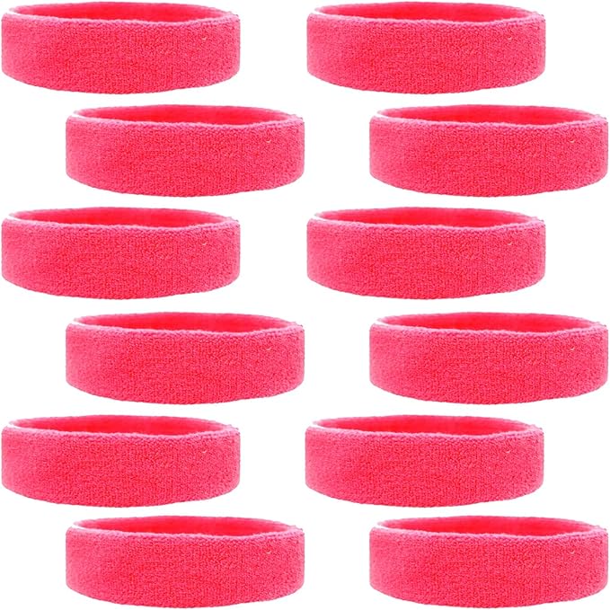 12 Sweatbands Cotton Sports Headbands Terry Cloth Moisture Wicking Athletic Basketball Headband by Kenz Laurenz