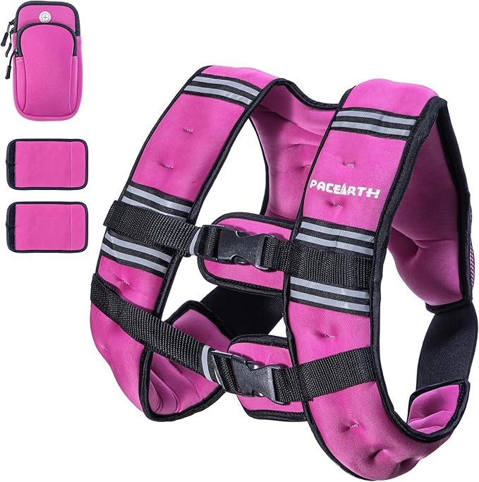PACEARTH Weighted Vest,4lb/6lb/10lb/12lb/16lb/20lb/25lb/30lb Weight Vest with Reflective Stripe, Body Weight Vests Adjustable for Men, Women Workout, Strength Training, Running, Walking, Jogging