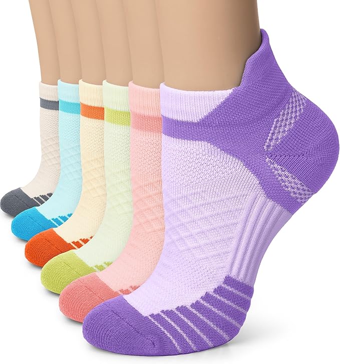 Iseasoo 6 Pairs Cotton Compression Ankle Socks – Cushioned Low Cut Running Socks with Arch Support for Women & Men