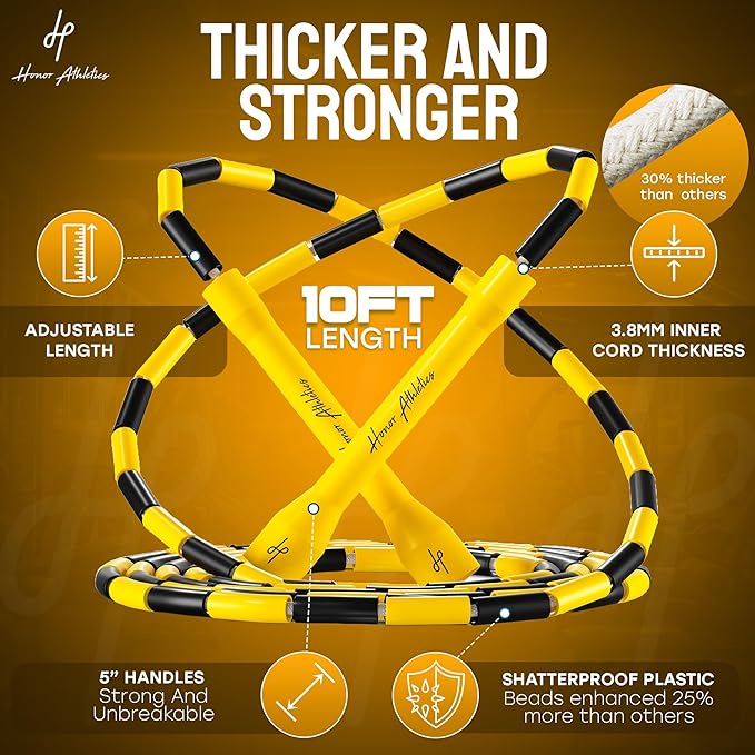 Honor Athletics 2.0 Beaded Jump Rope - Adjustable with Unbreakable Handles & Shatterproof Beads for Enhanced Fitness Training