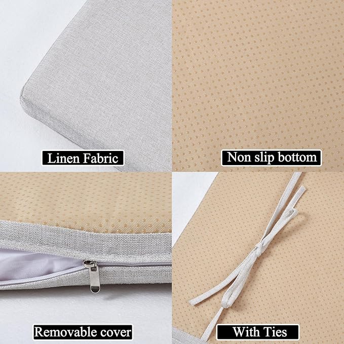 48 x 14 Inch Piano Bench cushons for Indoor Furniture with Ties Non Slip Kitchen Dining Room Bench seat Cushion for Show Storage, Window, Settee, Ottoman ，Beige