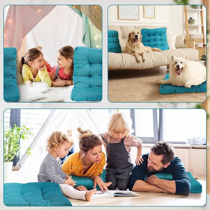 Jerify Floor Pillow Cushions 22 x 22 Inch Round Square Large Meditation Floor Pillow for Classroom Adult Meditation Picnic Party Cushion for Seating Gift Christmas(Square,Blue,4 Pcs)