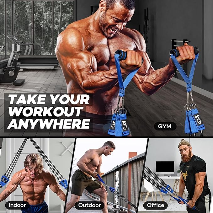 Resistance Bands, Heavy Duty Exercise Bands for Working Out, Workout Bands with Handles, Stretch Band for Men, Fitness Bands for Home Workouts, Muscle Training, Strength, Slim, Yoga