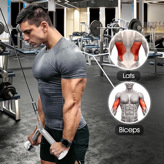 Yes4All Cable Machine Attachment, Row Handles, Tricep Rope, Straight Bar, V Bar, LAT Pulldown Accessories Load 880 LB for Home Gym