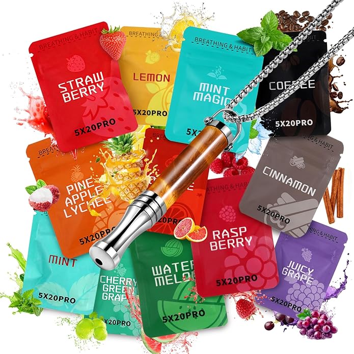 Breathing Necklace, Breathe Free Necklace for Stress Relief, Meditation & Relaxation, Anxiety Necklace Mindful Breathefree Calm Tool with Plant Cores, Natural Switch from Bad Habit