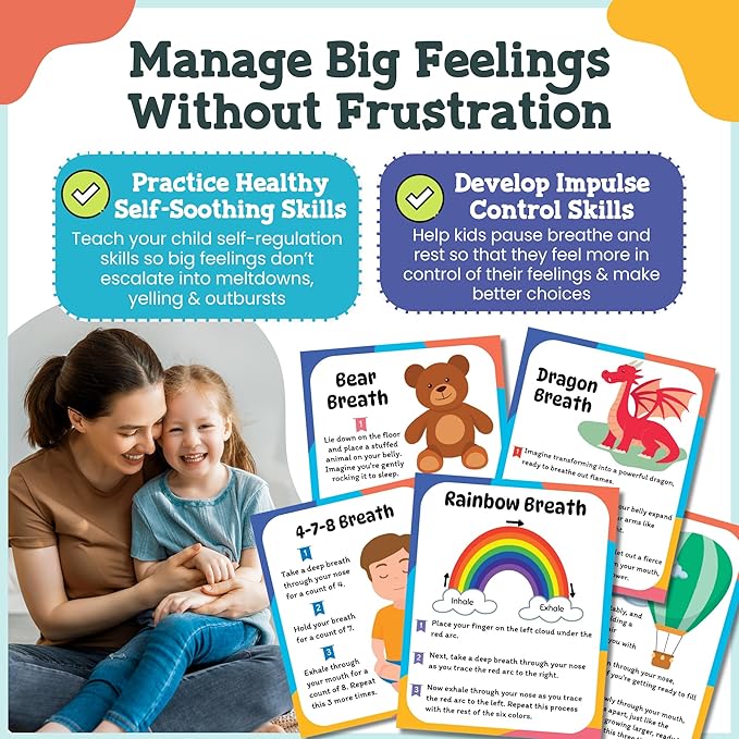 Breathing Cards for Kids – Mindfulness & Calming Corner Kit Must Haves, Yoga & Speech Therapy Materials, Special Education Classroom Office, Social Emotional Learning, Mindful Sensory Play Activities